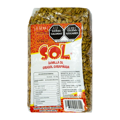 [A01602] SEMILLA GIRASOL GARAPIÑADA SOL 500G 1CJ/42BLS